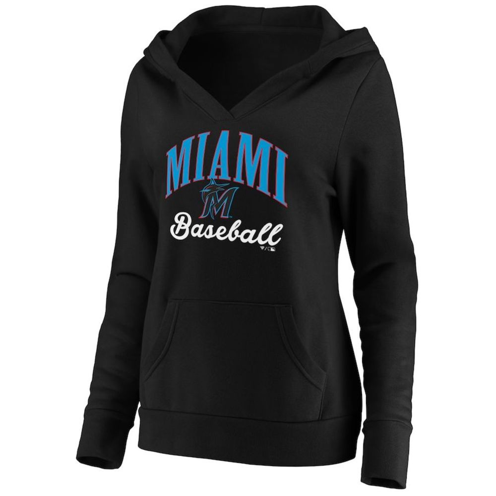 Miami Marlins Fanatics Women's Black Victory Script Crossover Neck Hoodie XL